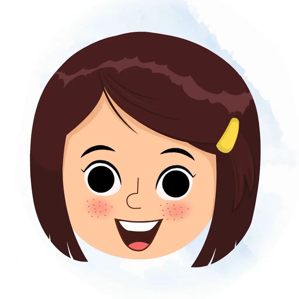 A little school girl animated cartoon face with different facial expressions aka misti