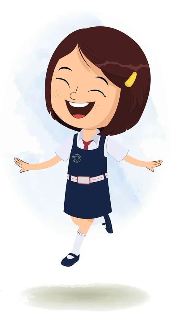 A cute little girl animated cartoon character walking joyfully aka misti 3/4