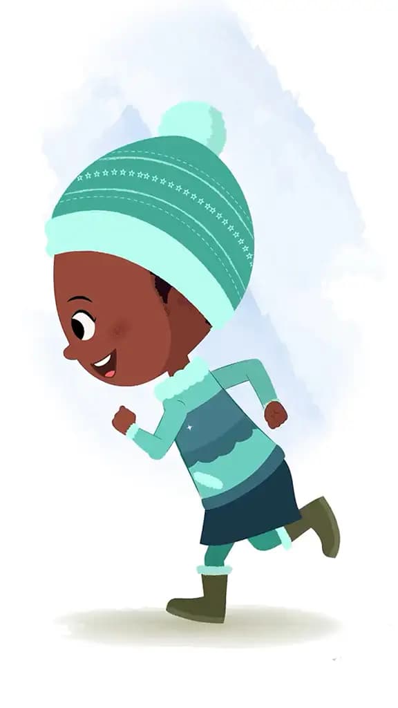 A cute African girl walking side view animated cartoon character aka kaya