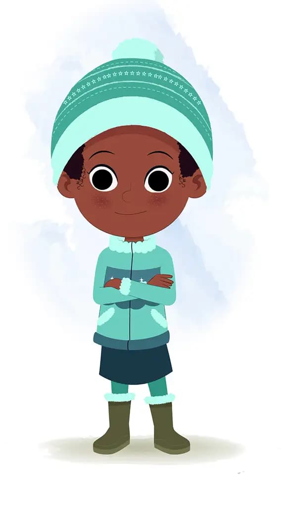 A cute African girl standing with cross hand and talking animated cartoon character aka kaya