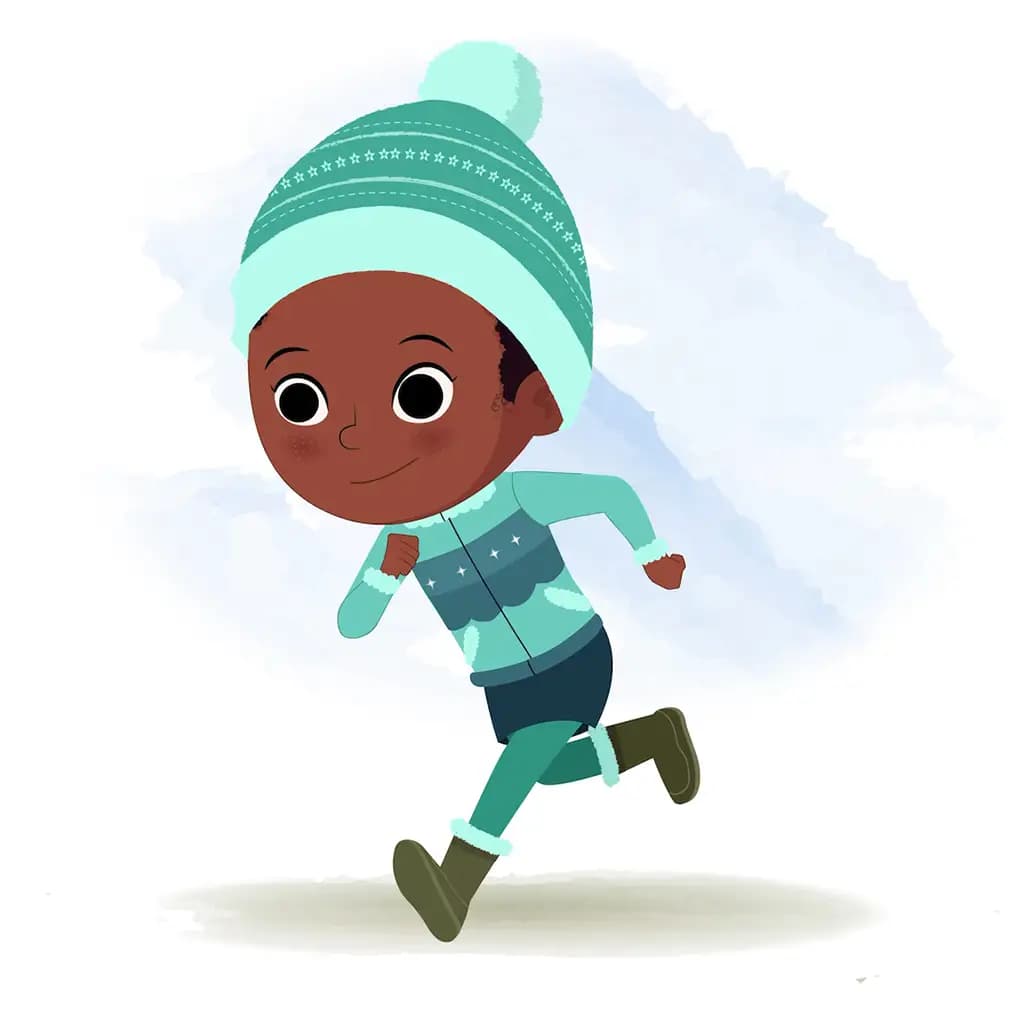 A cute African girl running three quarter view animated cartoon character aka kaya