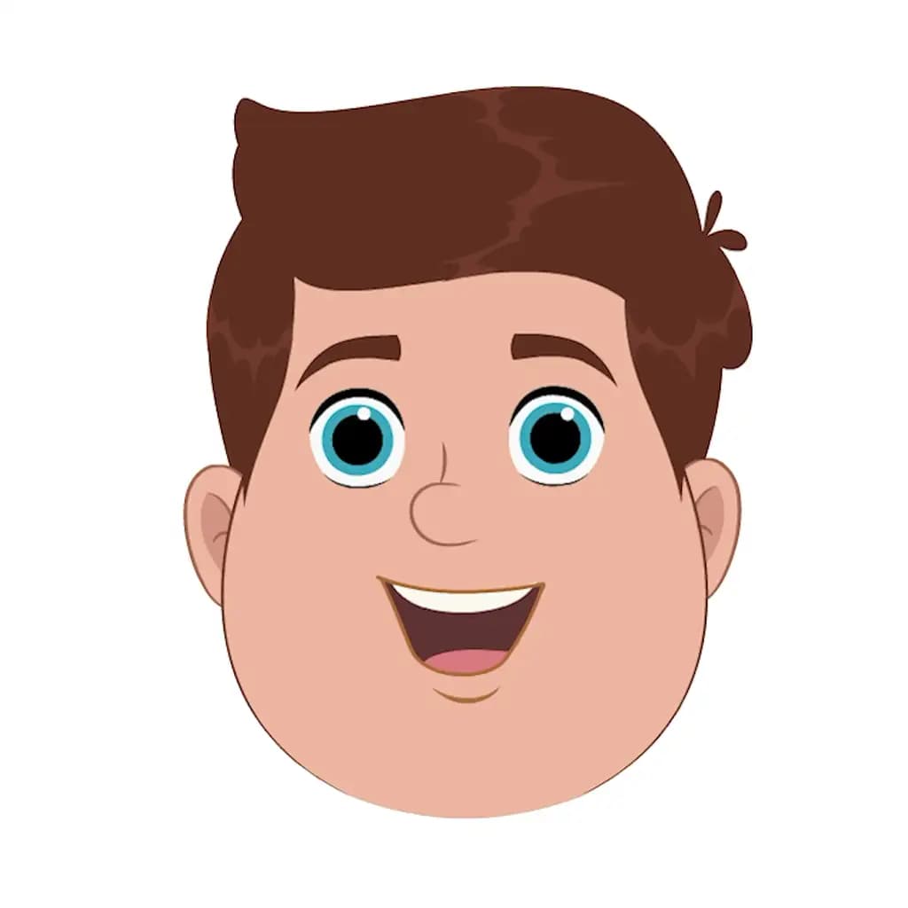 A fat boy animated cartoon face with different facial expressions aka frank