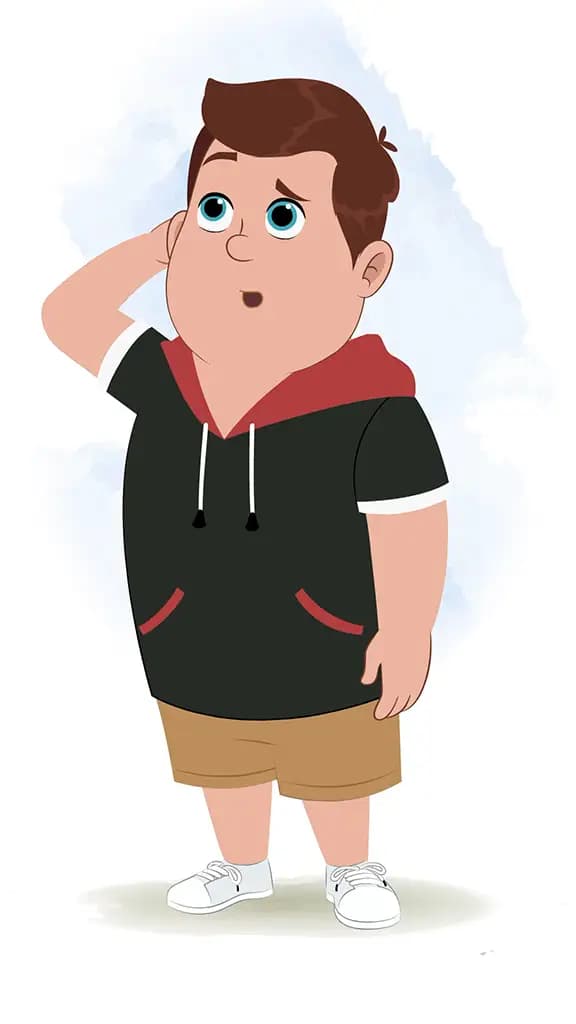 A confused fat boy animated cartoon character aka frank 3/4