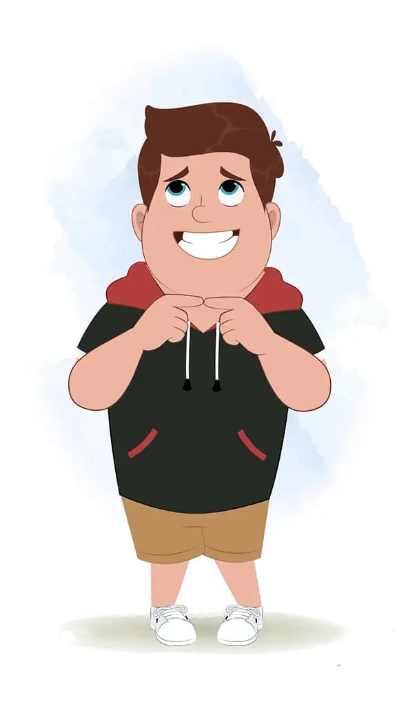 A nervous fat boy animated cartoon character aka frank