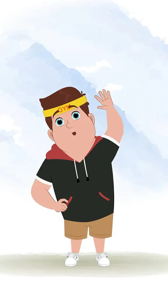 A fat boy doing exercise animated cartoon character aka frank