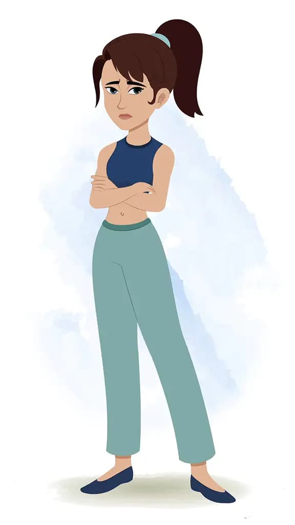 An annoyed teenage girl animated cartoon character aka divya 3/4