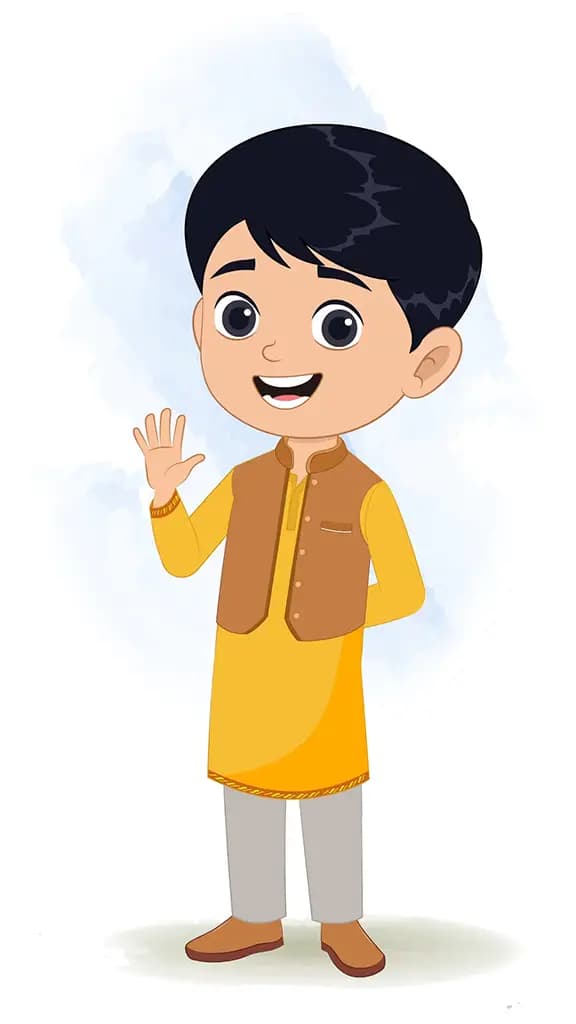 An Indian boy saying hello animated cartoon character aka ishaan