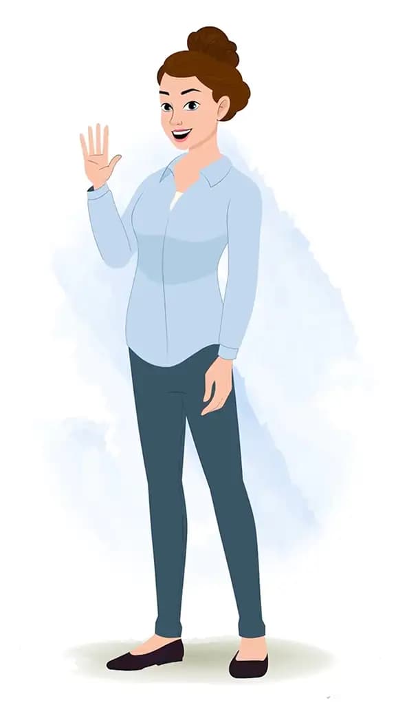 A business woman saying hello animated cartoon character aka ruby 3/4