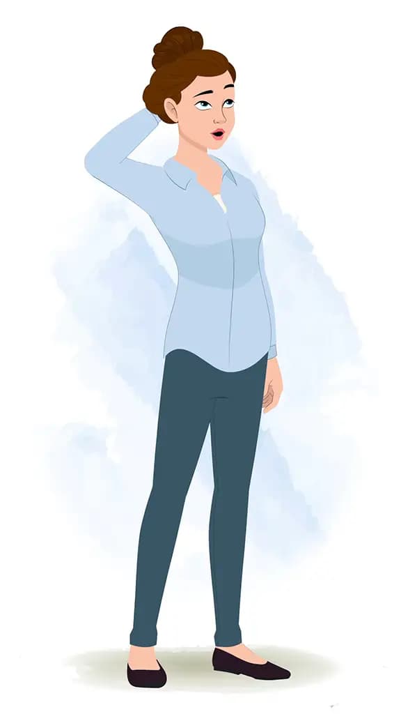 A confused business woman animated cartoon character aka ruby 3/4