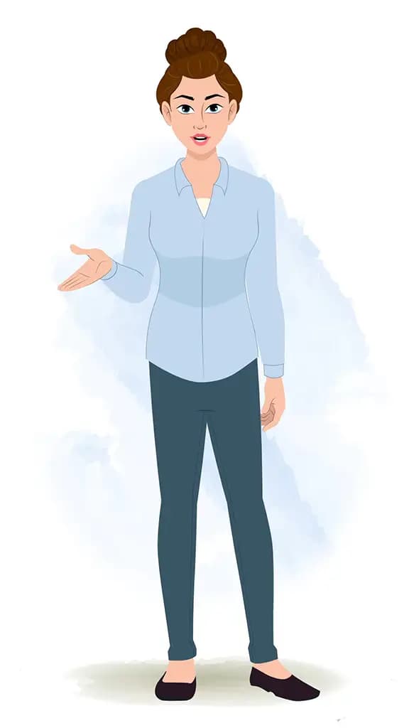 A business woman talking animated cartoon character aka ruby