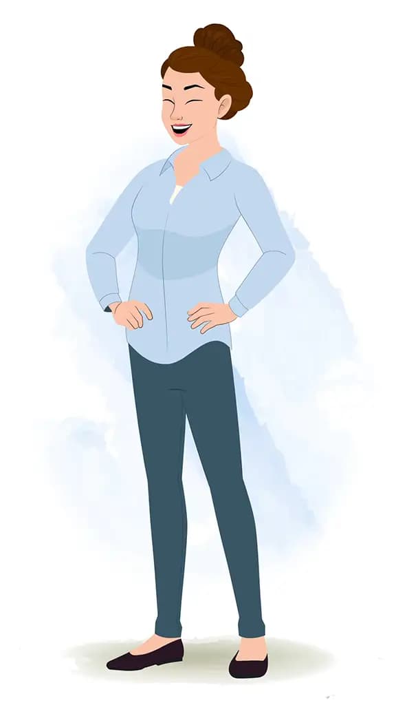 A business woman laughing animated cartoon character aka ruby 3/4