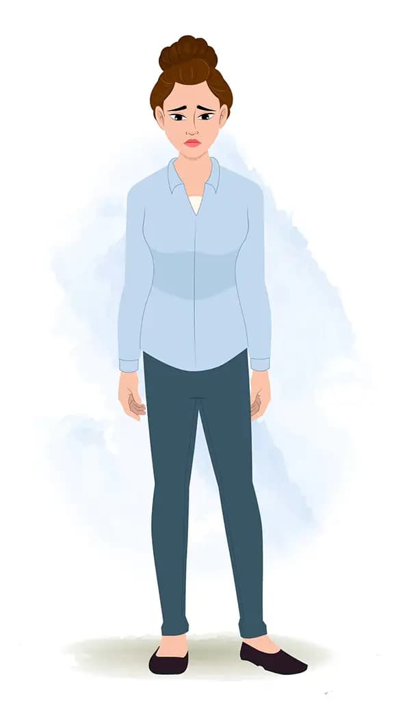 A business woman sad animated cartoon character aka ruby