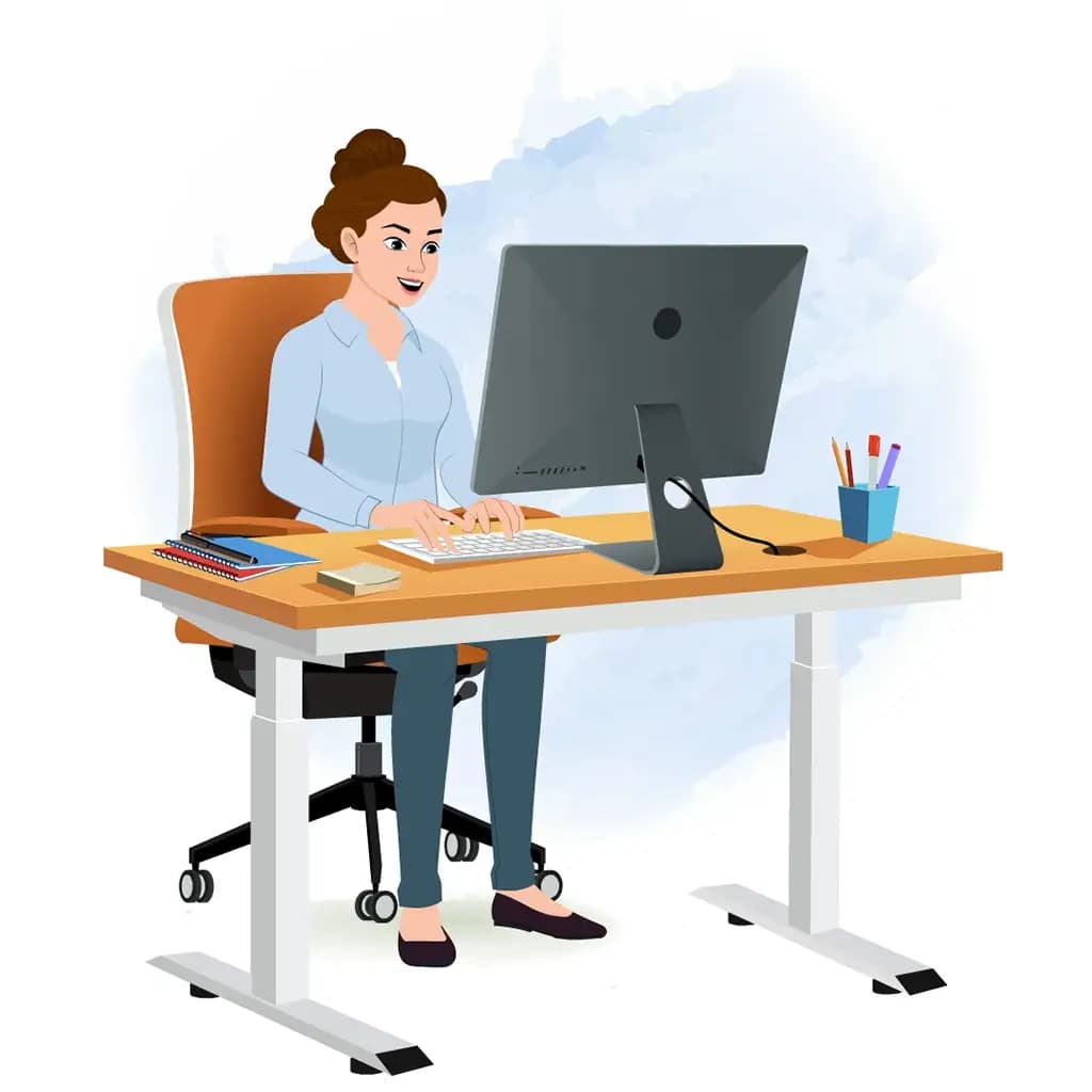 A business woman animated cartoon character working on a computer aka ruby