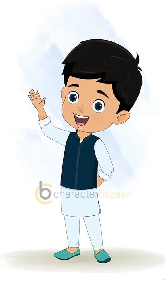 An Indian boy saying hello animated cartoon character aka rohan