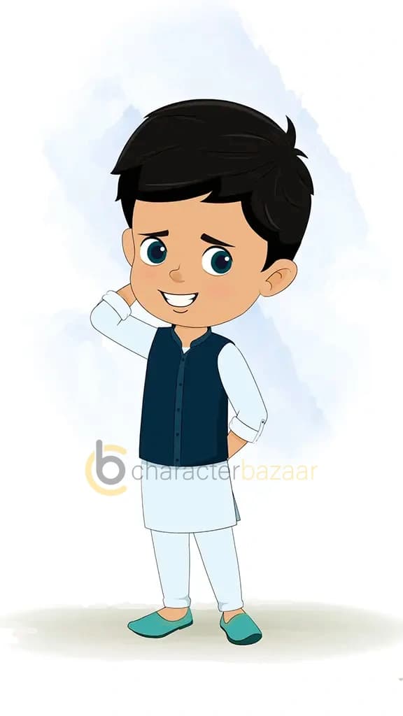 A confused Indian boy animated cartoon character aka rohan 3/4