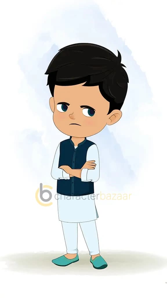 An annoyed Indian boy animated cartoon character aka rohan 3/4