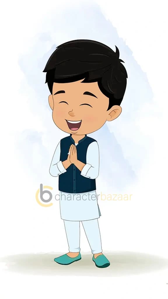 An Indian boy clapping animated cartoon character aka rohan