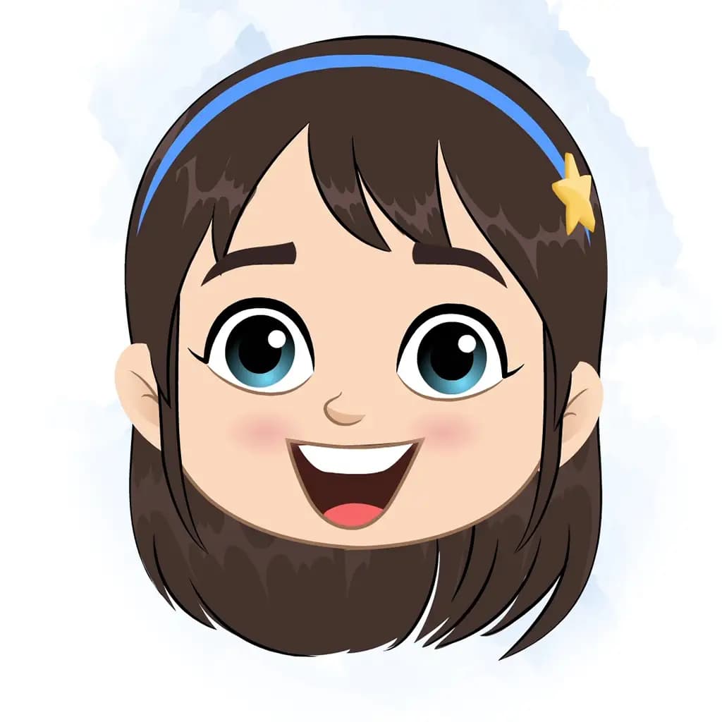 A little girl animated cartoon face with different facial expressions aka merry