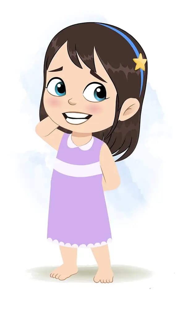 A confused little girl animated cartoon character aka merry 3/4