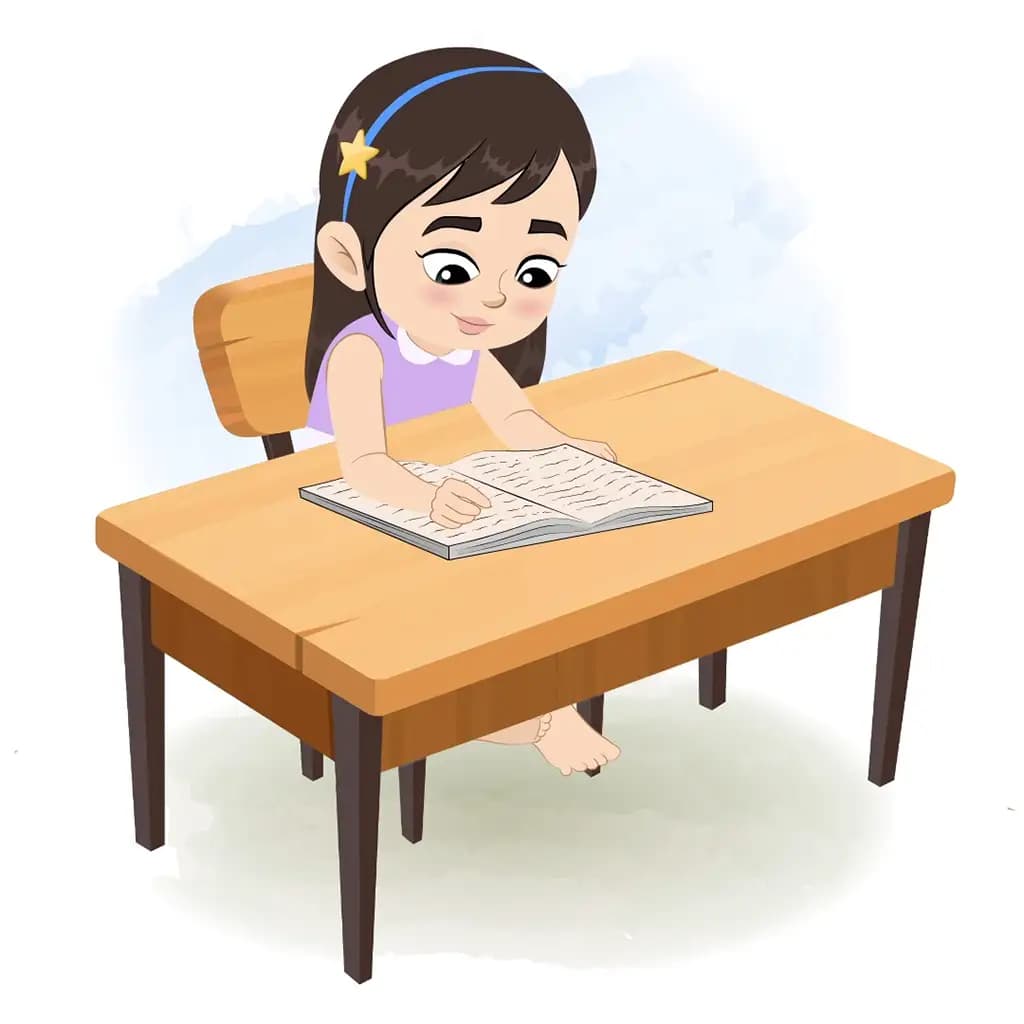 A little girl reading a book and sitting on the table animated cartoon character aka merry