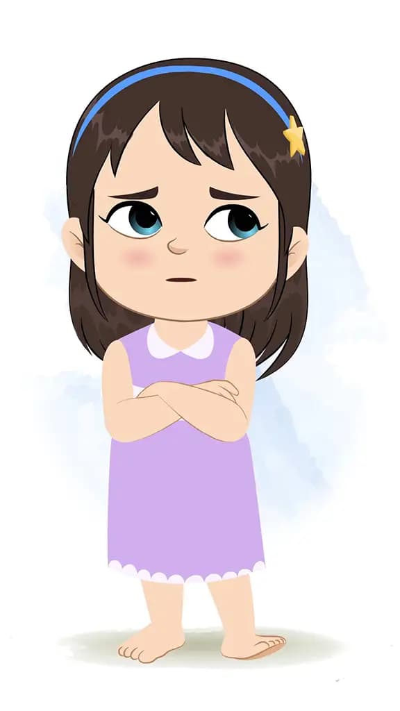 A little annoyed girl animated cartoon character aka merry