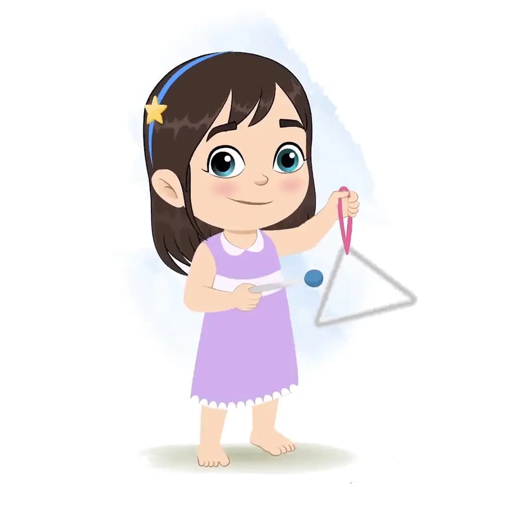 A little girl playing triangle animated cartoon character aka merry