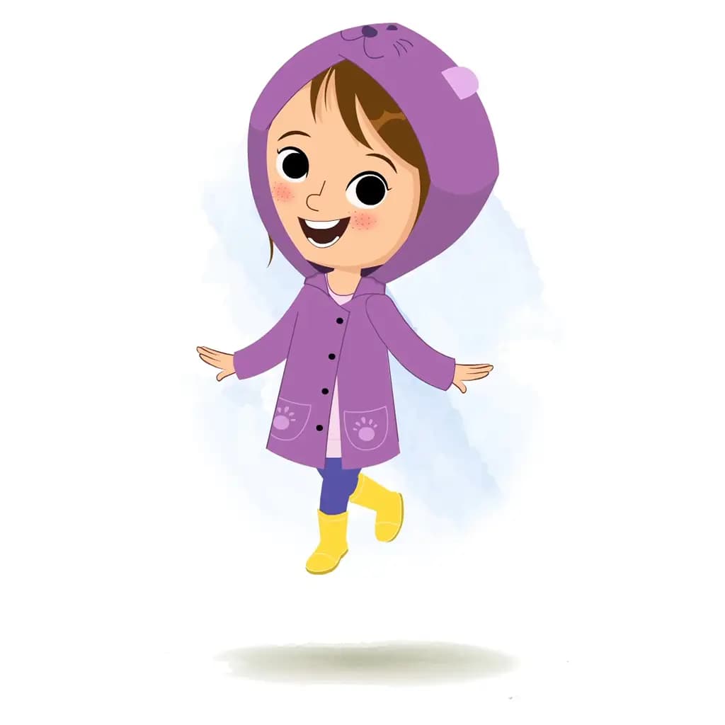 A joyful little girl walking animated cartoon character aka riru