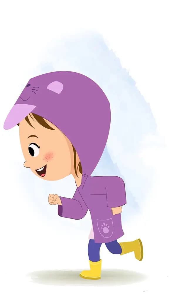 A cute girl running fast side view animated cartoon character aka riru