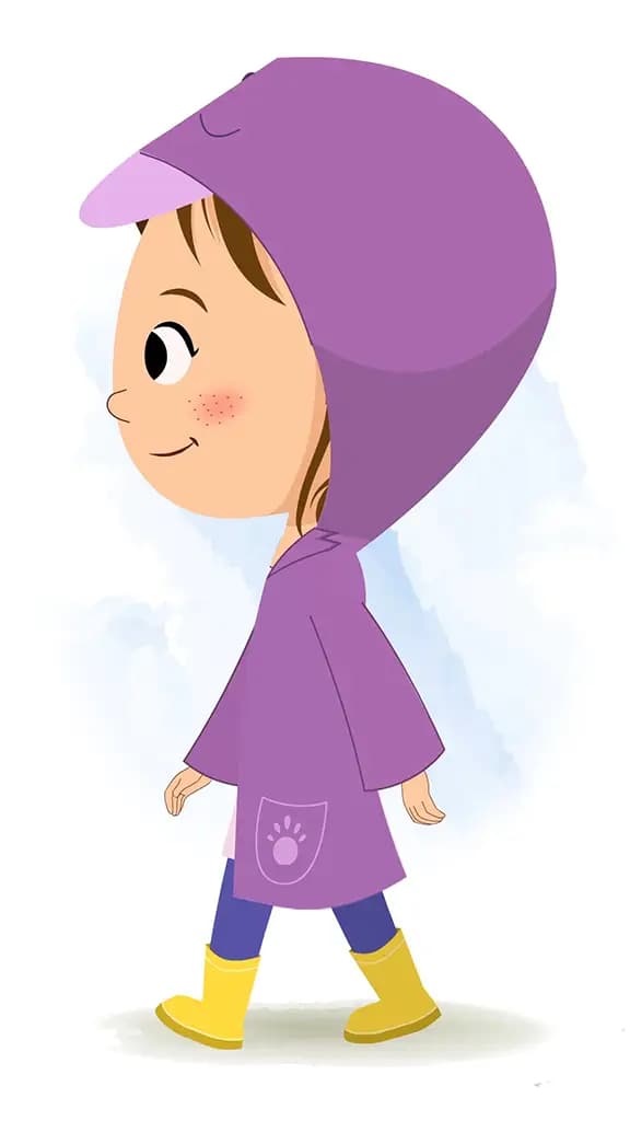 A cute girl walking fast side view animated cartoon character aka riru