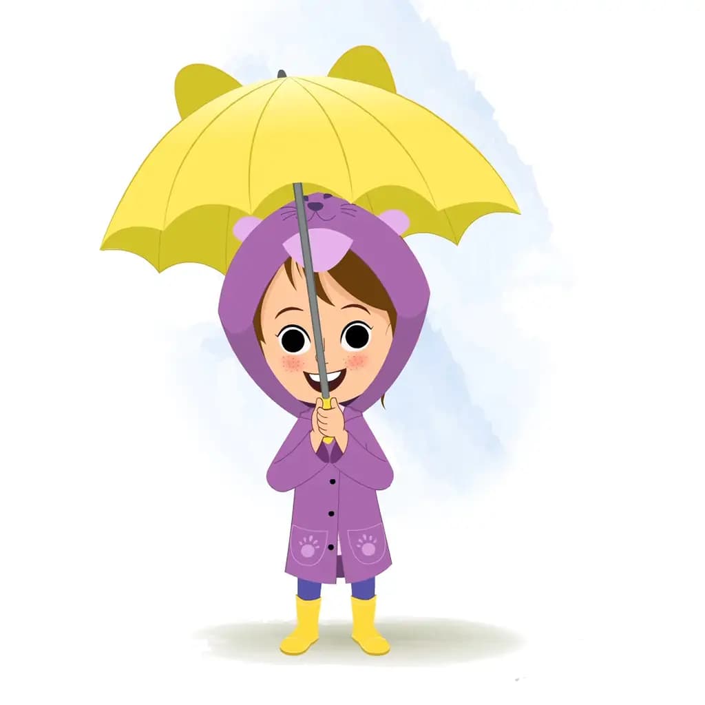 A cute girl dancing under umbrella animated cartoon character aka riru