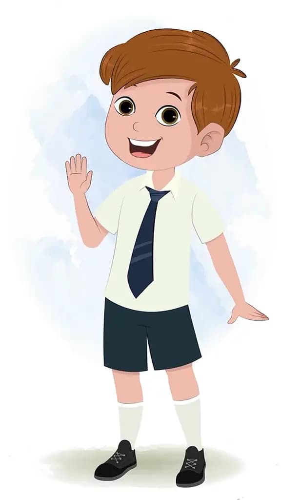 A boy saying hello animated cartoon character aka jolly