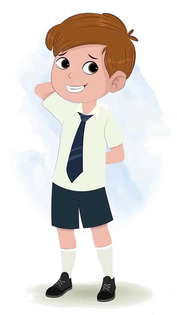 A confused boy animated cartoon character aka jolly 3/4