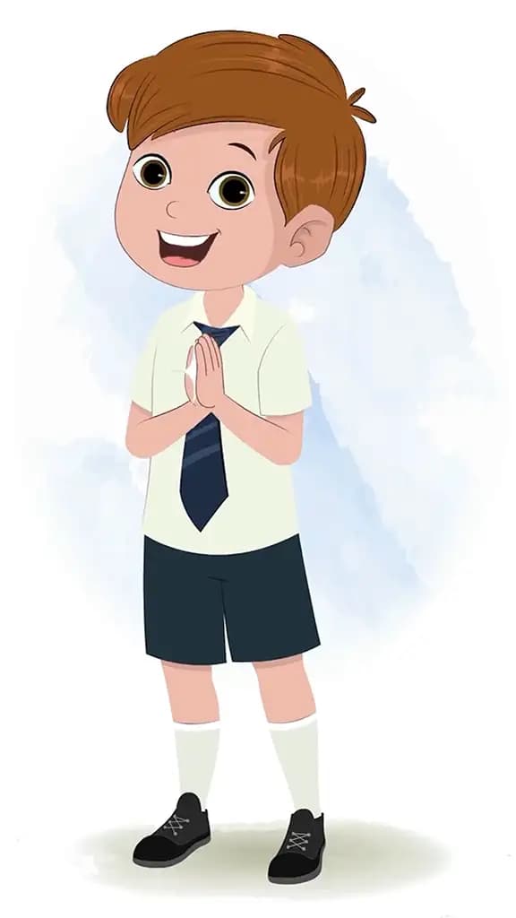 A boy clapping animated cartoon character aka jolly 3/4
