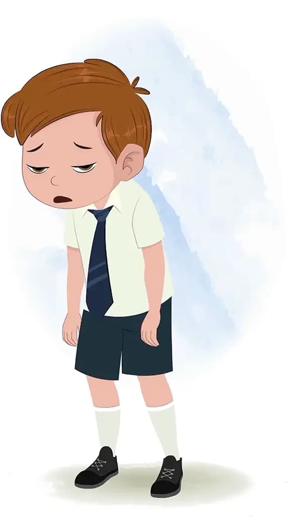 A tired boy animated cartoon character aka jolly 3/4