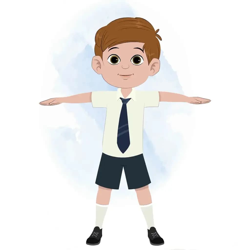 A boy doing excerise animated cartoon character aka jolly
