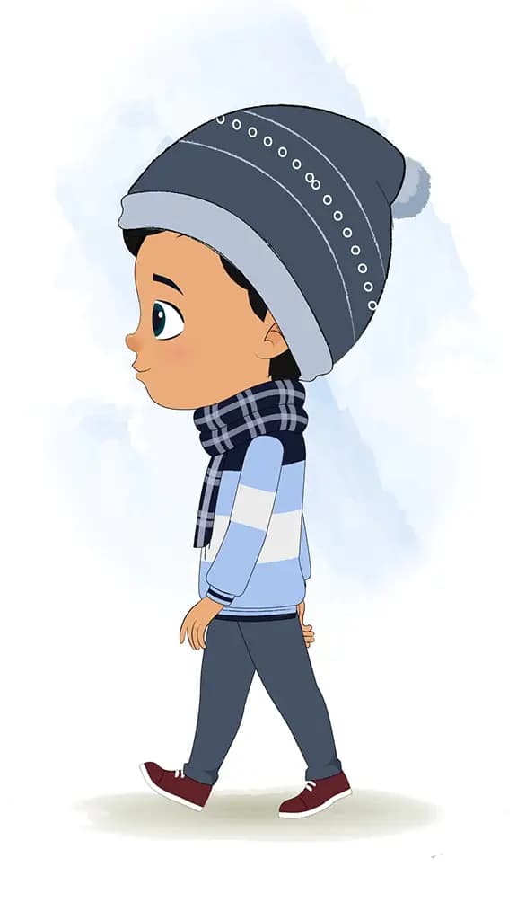 A cute boy walking side view animated cartoon character aka rohan