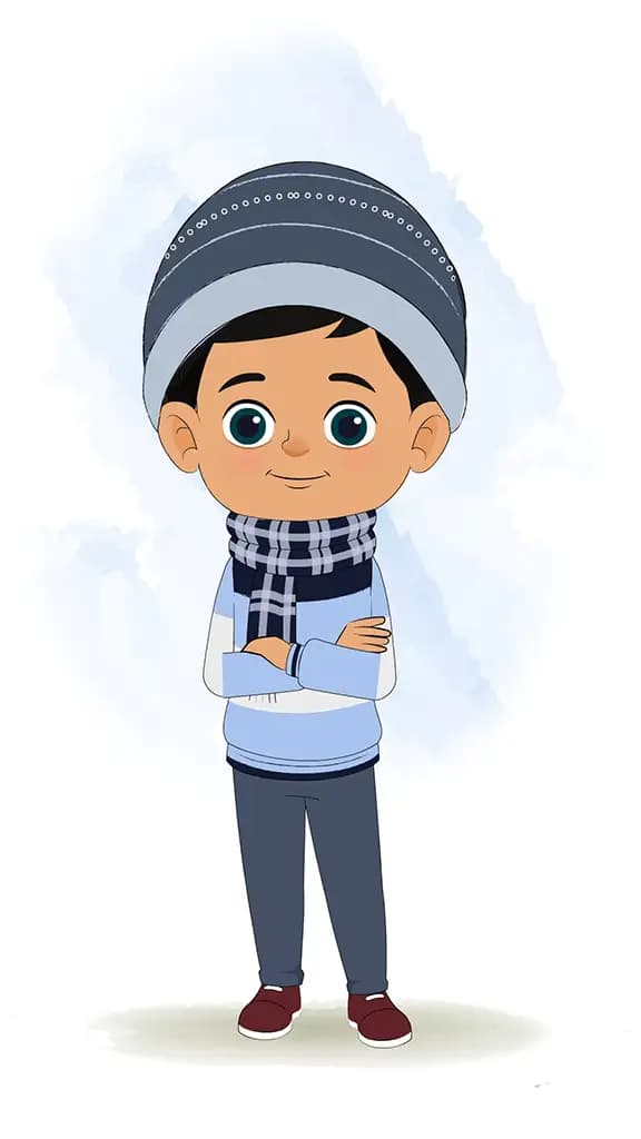 A cute boy standing with cross hand and talking animated cartoon character aka rohan