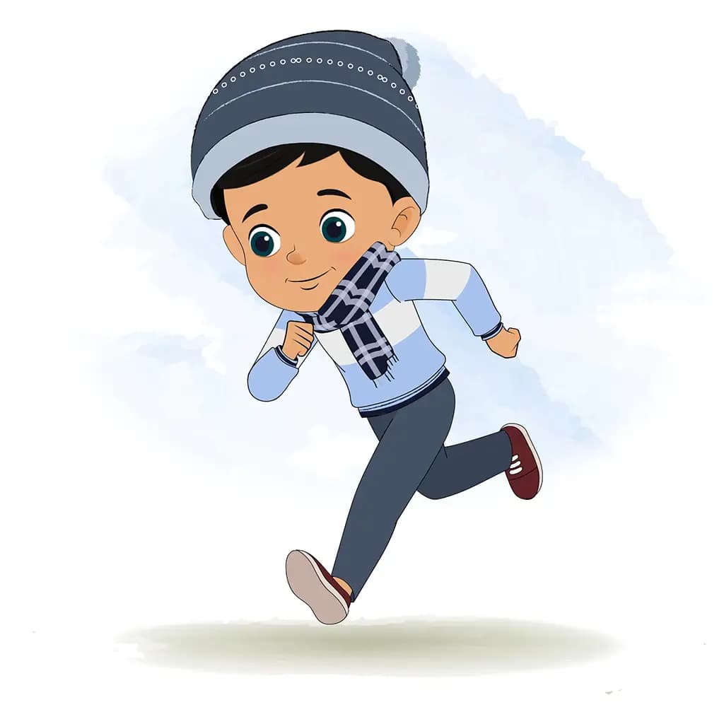 A cute boy running three quarter view animated cartoon character. A 3/4 three quater view running cartoon aka rohan 3/4