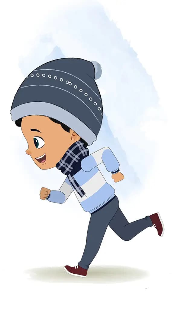 A cute boy running fast side view animated cartoon character aka rohan