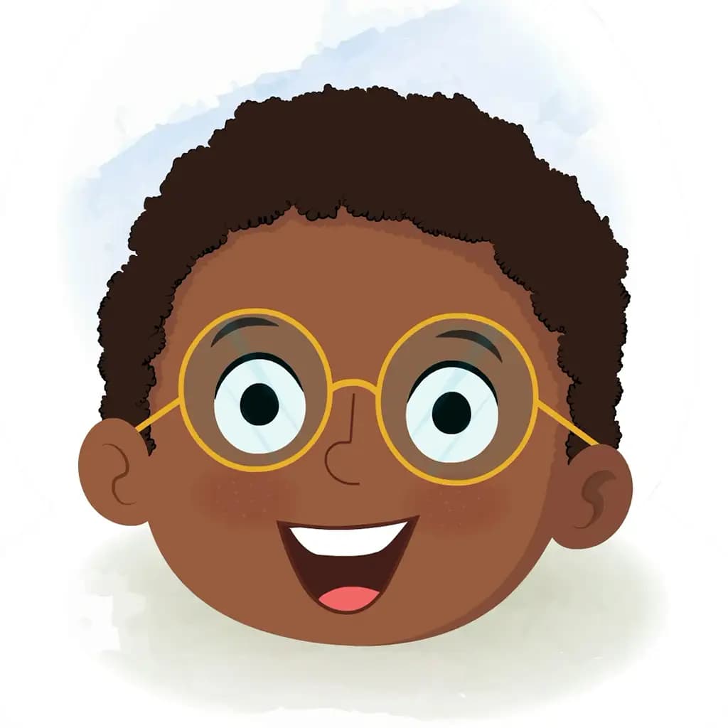 An African school boy animated cartoon face with different facial expressions aka shree