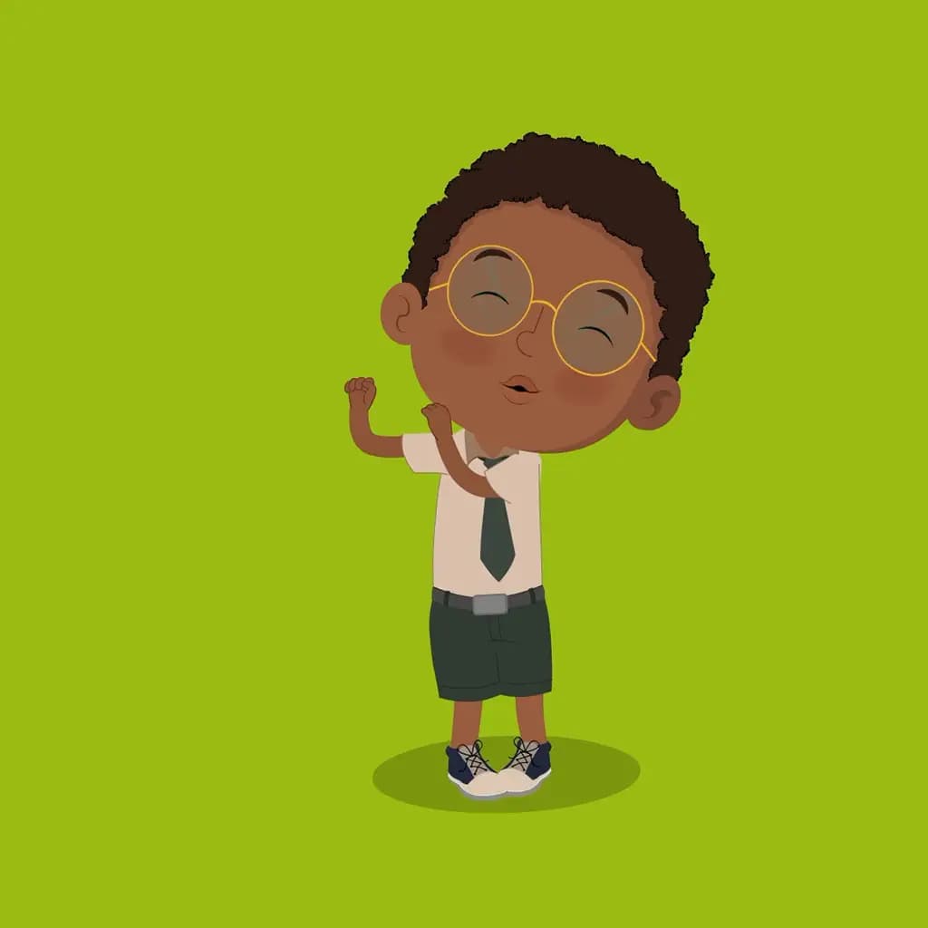 An African school boy dancing animated cartoon character aka shree