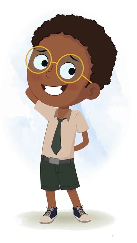 A nervous African school boy animated cartoon character aka shree 3/4
