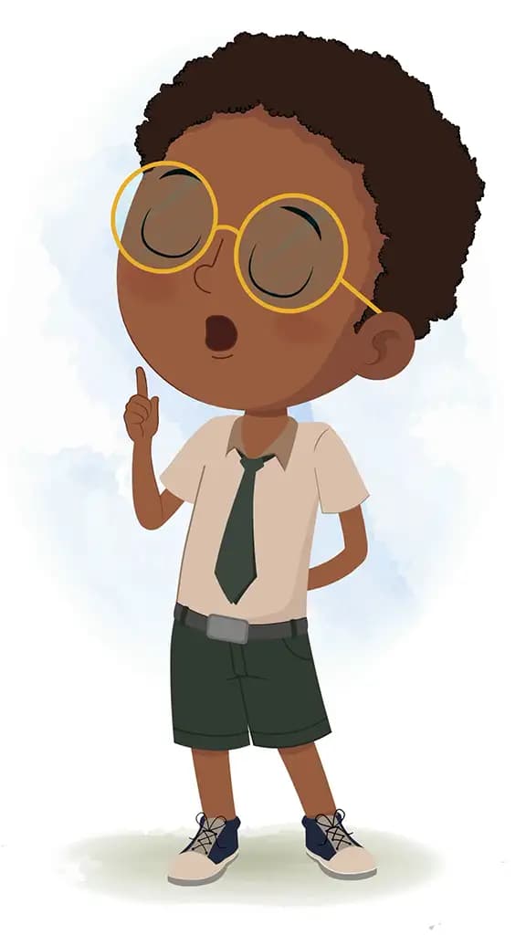 An African school boy saying no animated cartoon character aka shree