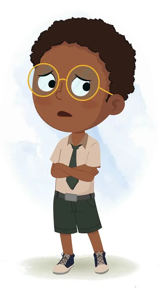 An annoyed African school boy animated cartoon character aka shree