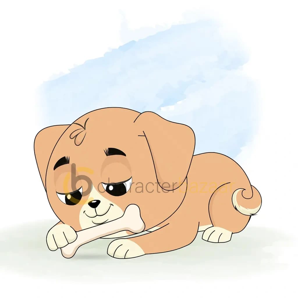 A little dog playing with bone animated cartoon character aka rocky the dog