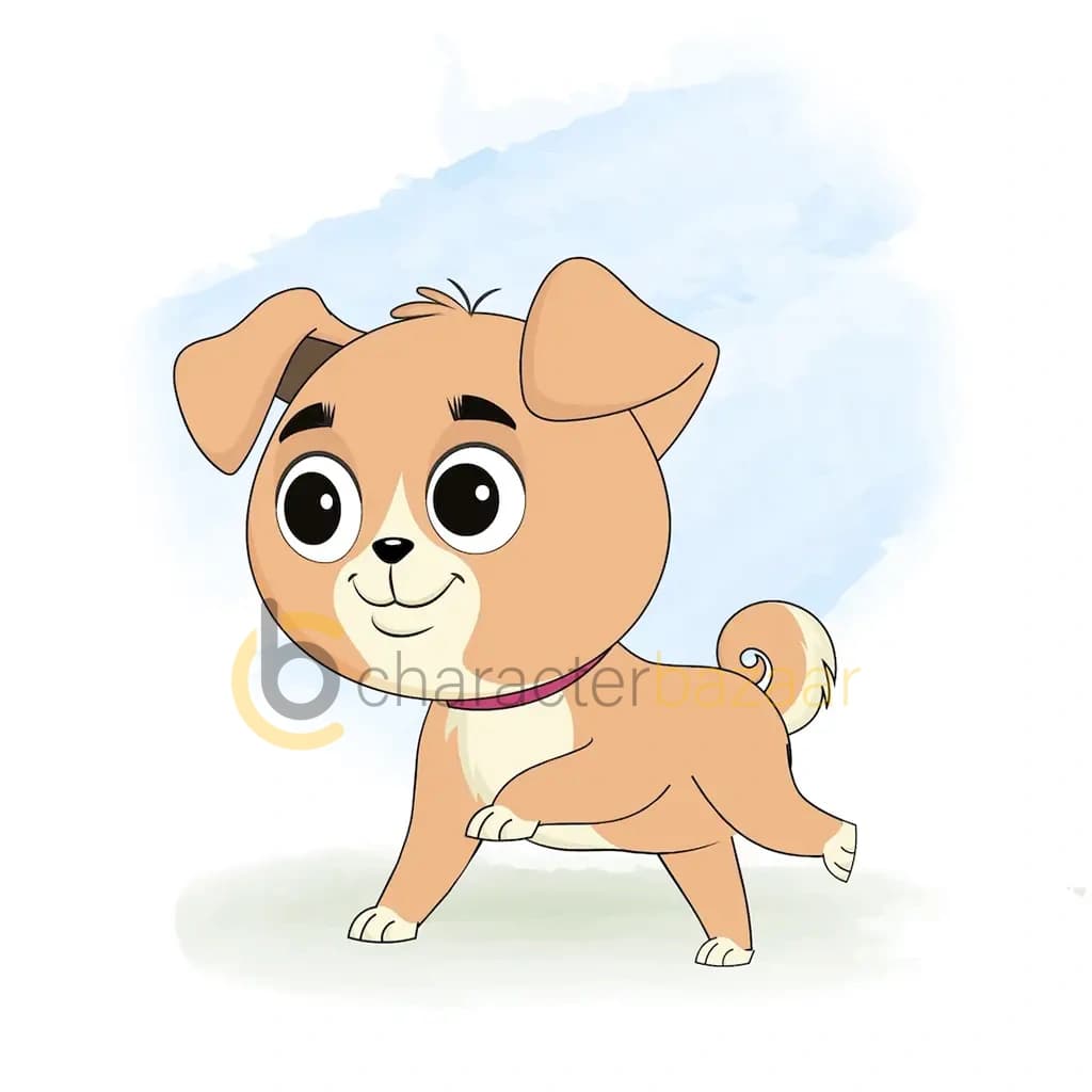A little dog running three quarter view animated cartoon character aka rocky the dog