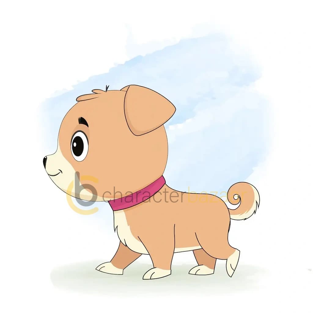 A little dog walking side view animated cartoon character aka rocky the dog