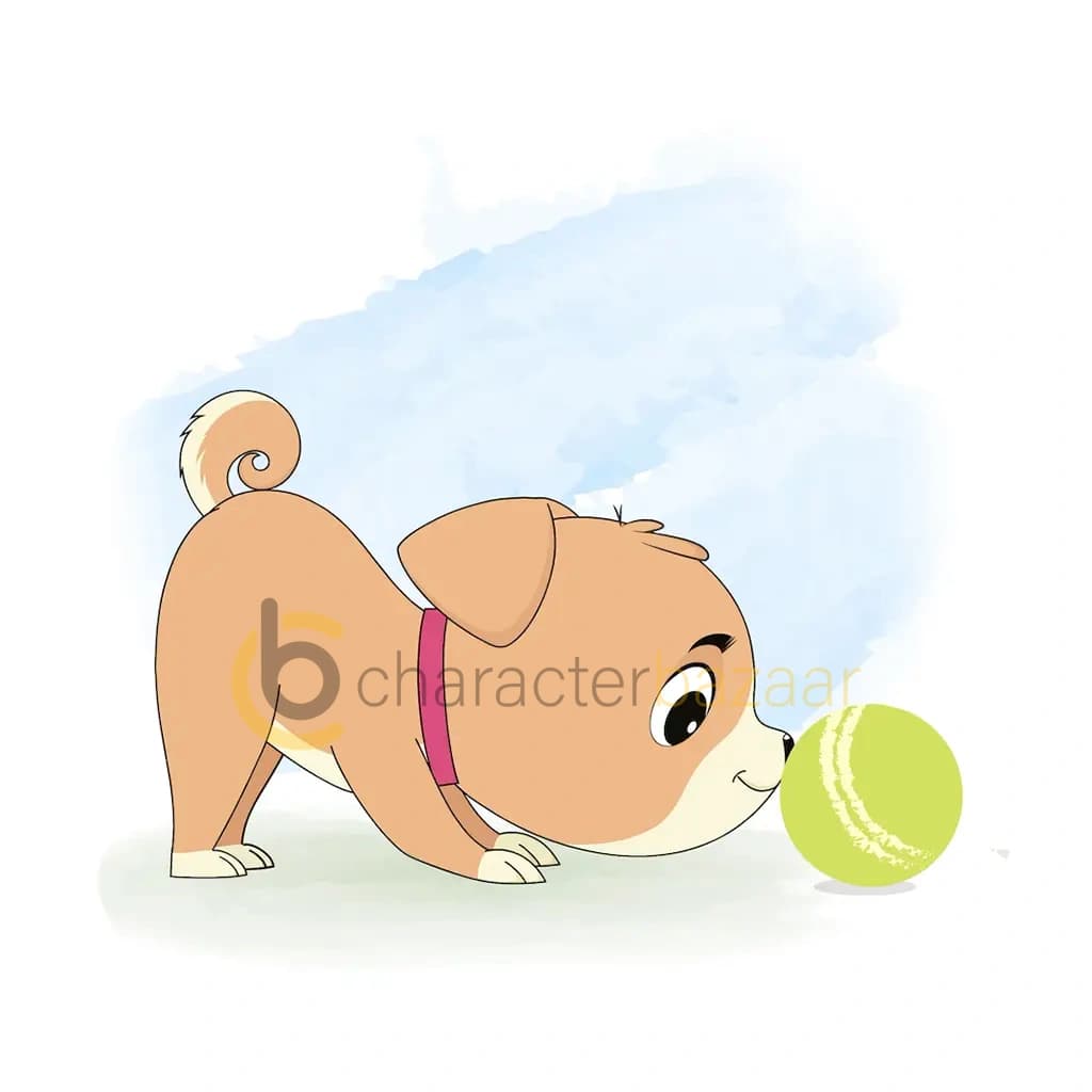 A little dog playing with ball animated cartoon character aka rocky the dog