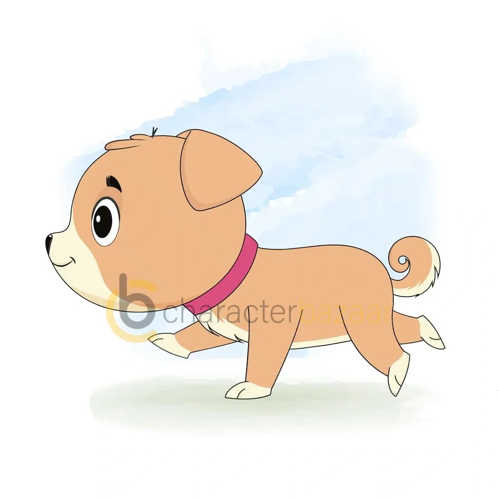 A little dog running fast side view animated cartoon character aka rocky the dog