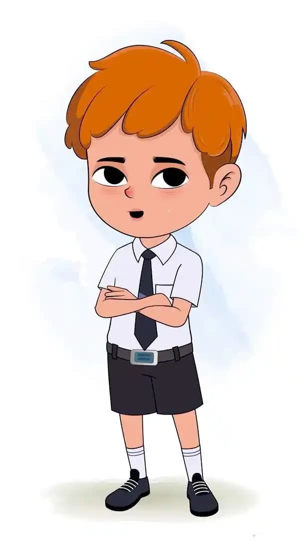 An annoyed school boy animated cartoon character aka leo